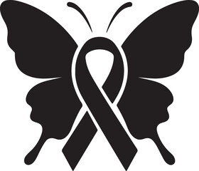 breast cancer awareness butterfly ribbon silhouette vector