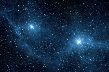 Vibrant Starfield with Twin Blue Stars in Deep Space Galaxy Night Sky Cosmic Backdrop with Nebula Clusters and Scattered White Star on Dark Background