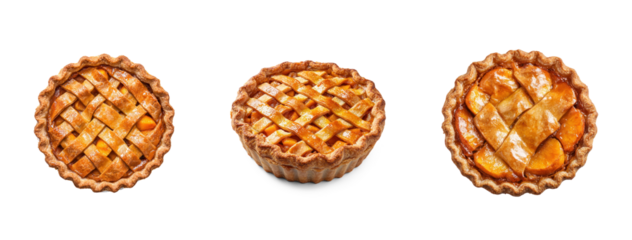 Collection of persimmon pie, golden-brown with a sweet, spiced filling. full length isolate on transparent background