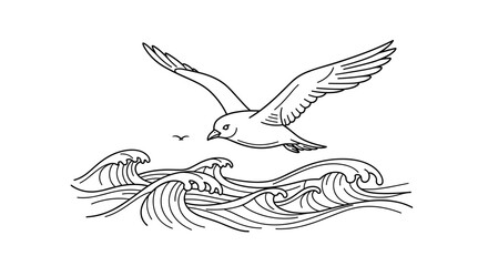 Seagull flying over ocean waves with a smaller bird in the distance