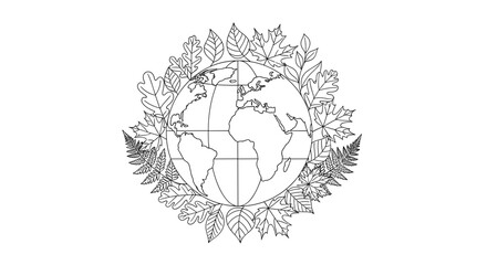 Illustration of the earth surrounded by various types of leaves art