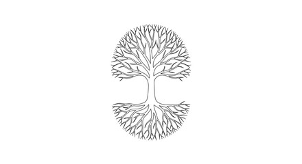 Illustration of a symmetrical tree with roots and branches outline