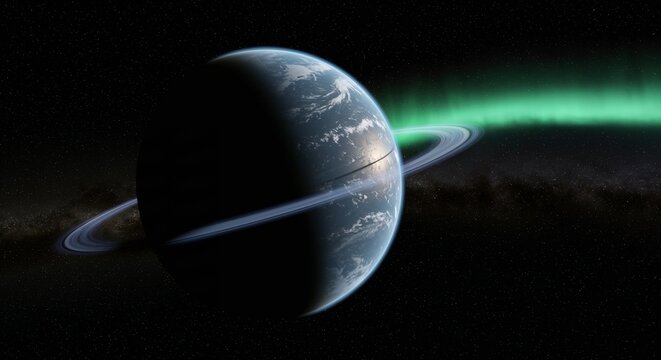 Sci-fi CGI Time-Lapse of Planet Rotation with aurora for game design or educational content