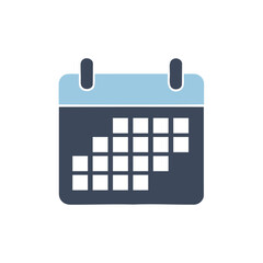 A flat design vector icon of a calendar with marked dates for scheduling appointments and events.