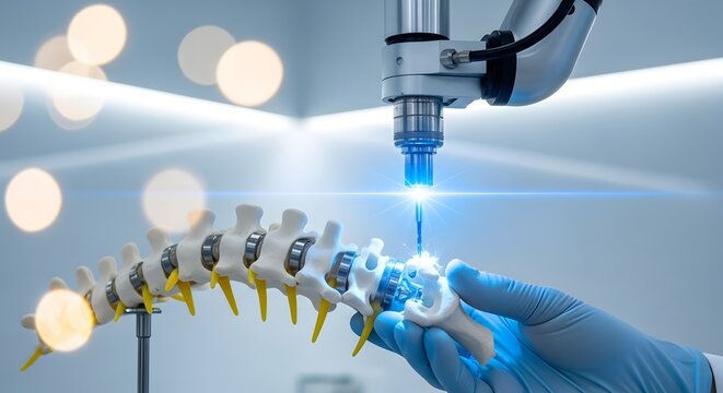 Advanced Robotic Surgery System Performing Precision Procedure on Spinal Model.