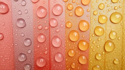 Rain beading painted surface gradient colors water repulsion hydrophobic coating pink orange yellow droplets macro photography surface tension demonstration