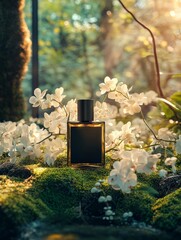 Luxury Perfume Bottle Surrounded by White Flowers
