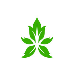 Green leaf flat logo design template