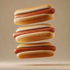 Three Hotdogs Floating in Air