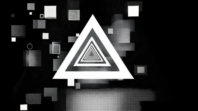 Abstract Monochrome Geometric Digital Art: Triangle Patterns in Modern Graphic Design for Minimalist High Contrast Optical Illusions