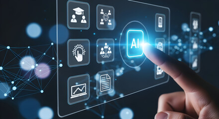 Artificial Intelligence Interface with Icons and Finger Touch.