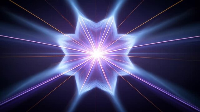 Abstract Technology Background: Glowing Neon Light Star with Futuristic Cosmic Blue and Purple Patterns