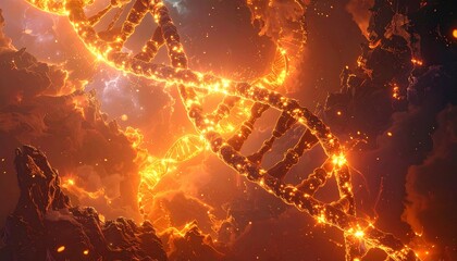 Luminous DNA Waves Orange Plasma Motion Fantasy Background