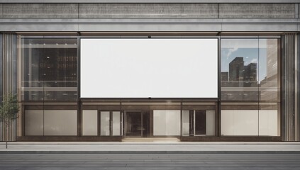 Obraz premium Advertising concept with blank white banner on business center wall