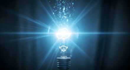Bright Idea Light Bulb Exploding With Energy And Light.