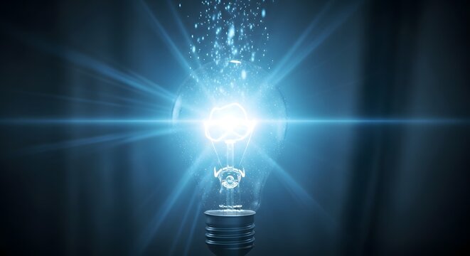 Bright Idea Light Bulb Exploding With Energy And Light.