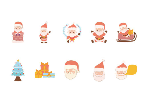 Colorful Christmas Santa Holiday Illustrations Set