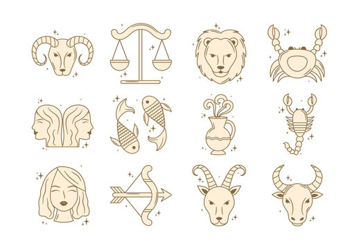 Beige And Brown Zodiac Astrology Horoscope Icons Set