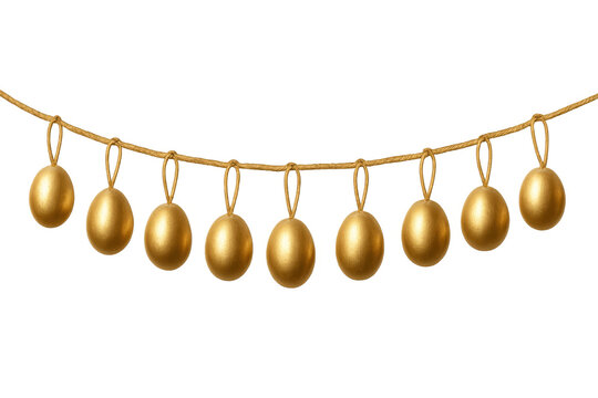 Golden easter eggs hanging on string garland decoration