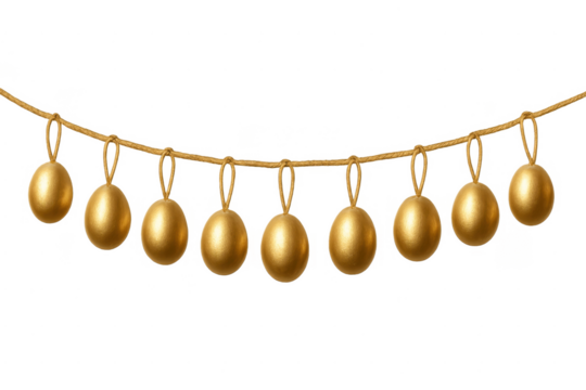 Golden easter eggs hanging on string garland decoration