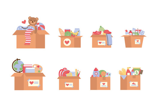 Colorful Charity Donation Campaign Illustrations Set