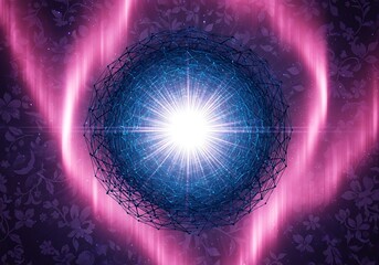 Obraz premium Abstract sphere emanating light with floral texture and pink glow aurora