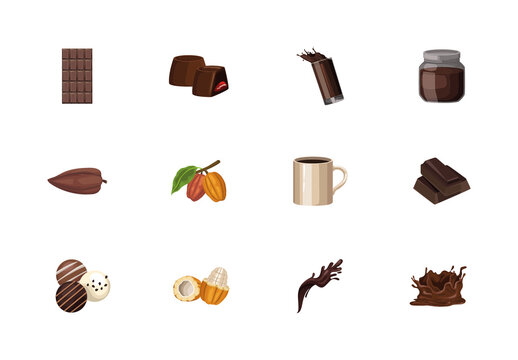 Colorful Chocolate Candy Cocoa Dessert Illustrations Set