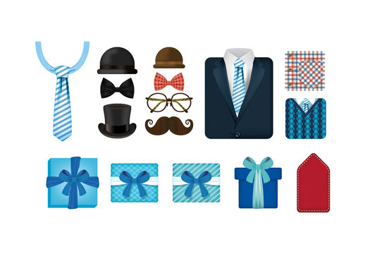 Colorful Fathers Day Gentleman Fashion Illustrations Set