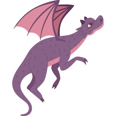 Pixel Art Purple Dragon With Pink Wings Flying Mystical Fantasy Creature Isolated On Transparent Background