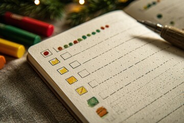 Colorful Bullet Journal Page with Markers and Holiday Decorations