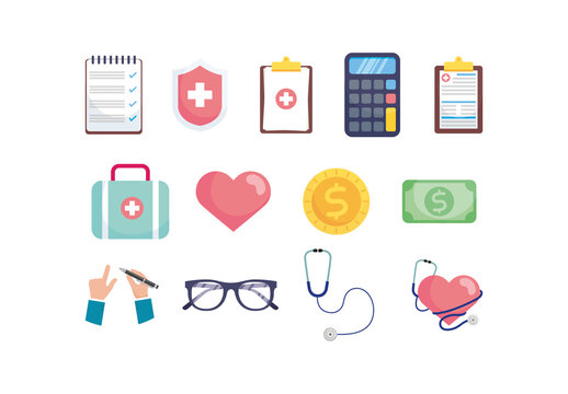 Colorful Health Insurance Medical Care Illustrations Set