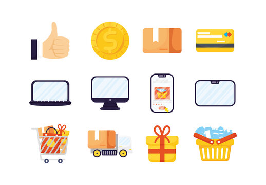 Colorful Shopping Online Ecommerce Illustrations Set