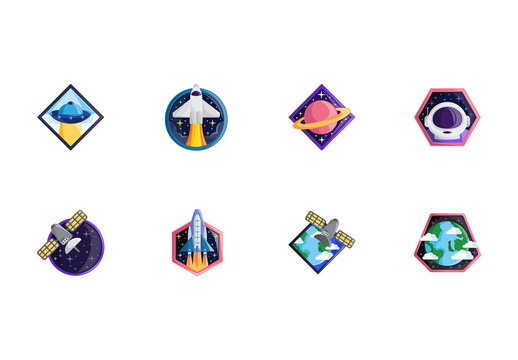 Colorful Space Planet Rocket Astronaut Badges Set