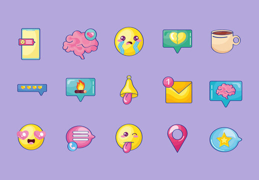 Colorful Social Media Chat Notification Emoji Illustrations Set