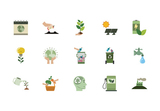 Colorful Ecology Recycling Nature Eco Illustrations Set