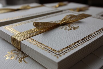 Elegant Gift Invitation Card with Gold Ribbon and Decorative Design