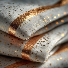 Elegant textile with gold sparkles and soft grey fabric textures