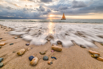 Sailboat Sunset Ocean Wave Travel Sailing Inspirational Adventure Tourism Vacation Scenic