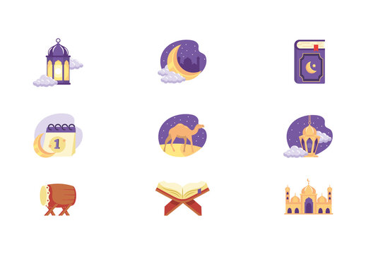 Colorful Muharram Islamic Culture Illustrations Set