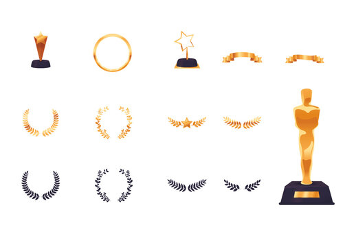 Gold And Black Award Trophy Winner Illustrations Set