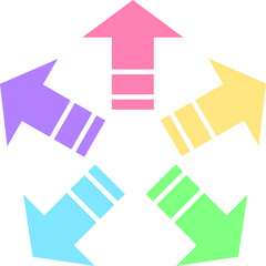 矢先短めのシンプルで使いやすい破線矢印セット_パステルカラー(ピンク、黄、緑、水色、紫)