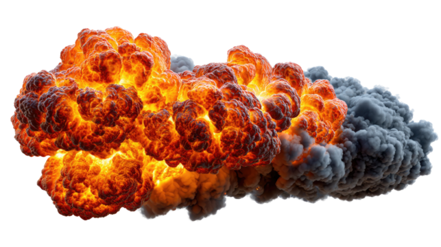 Explosive Force: A powerful explosion erupts with fiery energy, creating a dynamic display of heat, smoke, and sheer force.