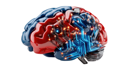 Intricate Circuitry Brain: A visual representation of the human brain, bisected to showcase both the organic and technological facets.