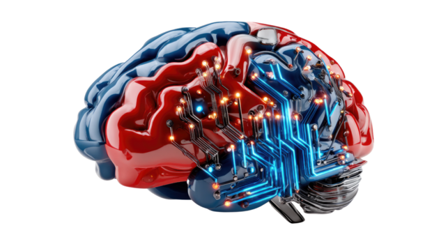 Intricate Circuitry Brain: A visual representation of the human brain, bisected to showcase both the organic and technological facets.