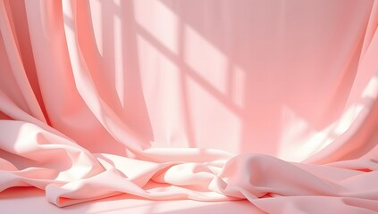Elegant pastel pink display scene with soft daylight glow and airy fabric texture creating romantic mood
