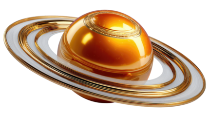 Celestial Orb: A radiant celestial orb, reminiscent of Saturn, glows with an ethereal luminescence, its rings elegantly encircling a lustrous sphere. A captivating display of astronomical wonder.