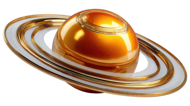 Celestial Orb: A radiant celestial orb, reminiscent of Saturn, glows with an ethereal luminescence, its rings elegantly encircling a lustrous sphere. A captivating display of astronomical wonder. - Powered by Adobe