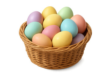 Easter basket filling with colorful pastel eggs
