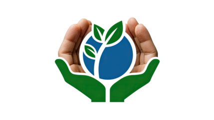 Earth in caring hands:Symbolizing global stewardship and environmental responsibility, this conceptual image depicts a pair of hands gently cradling a stylized representation of the earth.