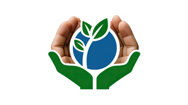 Earth in caring hands:Symbolizing global stewardship and environmental responsibility, this conceptual image depicts a pair of hands gently cradling a stylized representation of the earth.